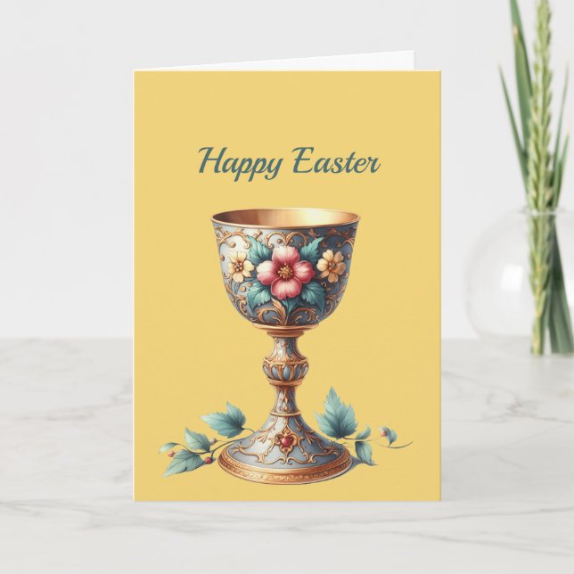 Påsk Chalice Kopp Blommigt Illustration Helgkort (Framsida)