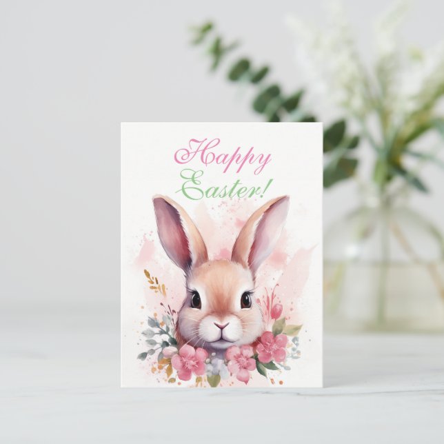 Påsk Charming Rosa Cute Bunny Vykort (Stående Fram)