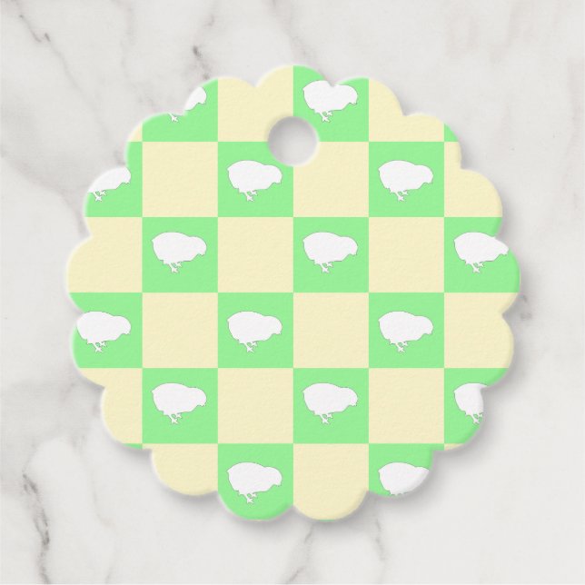 Påsk Checkerboard Mönster med vit Chick Motif Gåvor Etiketter (Framsida)