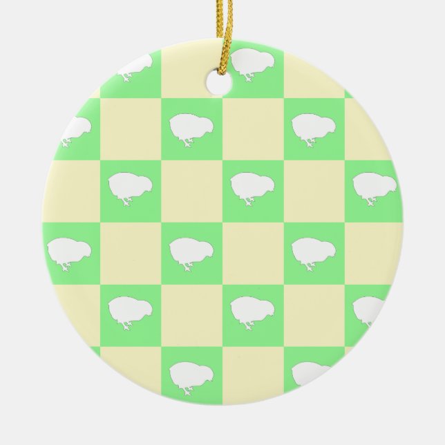 Påsk Checkerboard Mönster med vit Chick Motif Julgransprydnad Keramik (Framsidan)