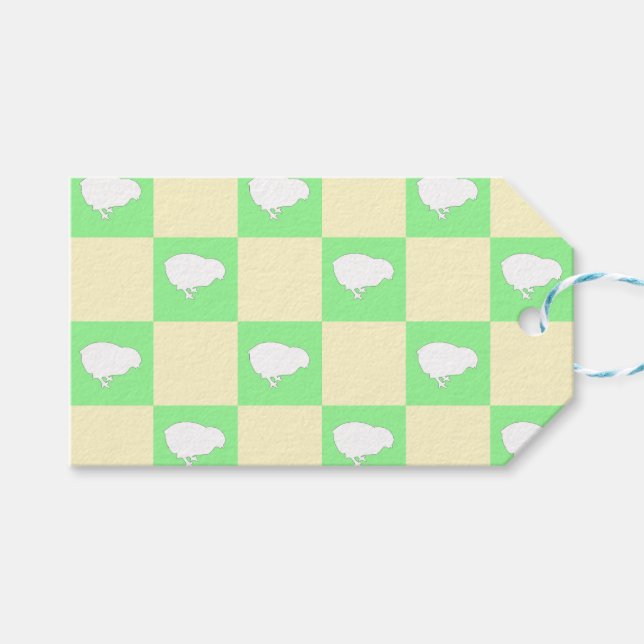 Påsk Checkerboard Mönster med vit Chick Motif Presentetikett (Framsidan (Horisontell))