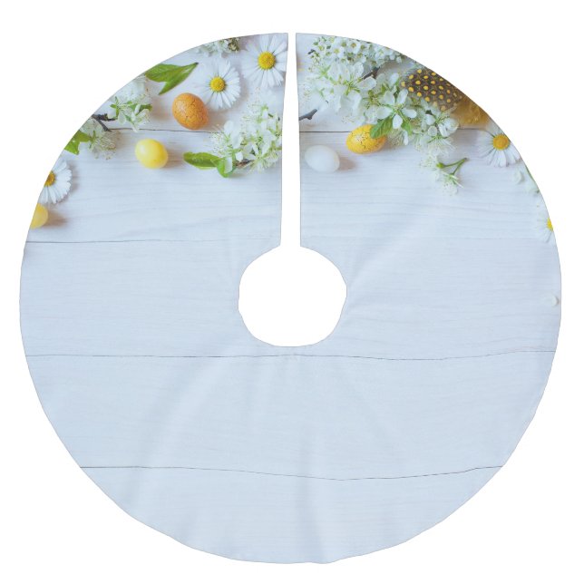 Påsk Cherry Plum: Gult Eggs. Julgransmatta Borstad Polyester (Framsidan)