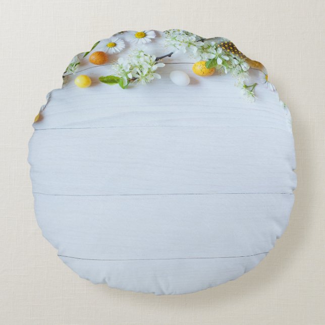 Påsk Cherry Plum: Gult Eggs. Rund Kudde (Framsidan)