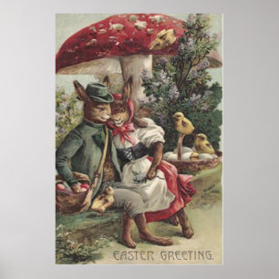 Påsk Chick Bunny Ett par Färgad Ägg Mushroom Poster