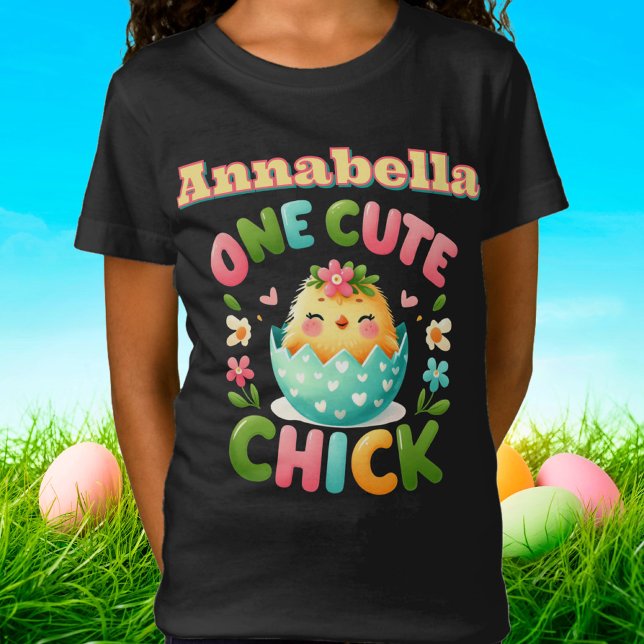 Påsk Chick Gult Peep i ägg med hjärter T Shirt (Personalized Cute Chick Easter Tee)