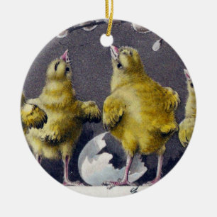 Påsk Chick, Italiens Vintage Julgransprydnad Keramik