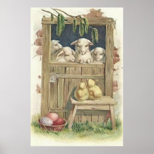 Påsk Chick Lamb Barn-Färgad, målat ägg Poster