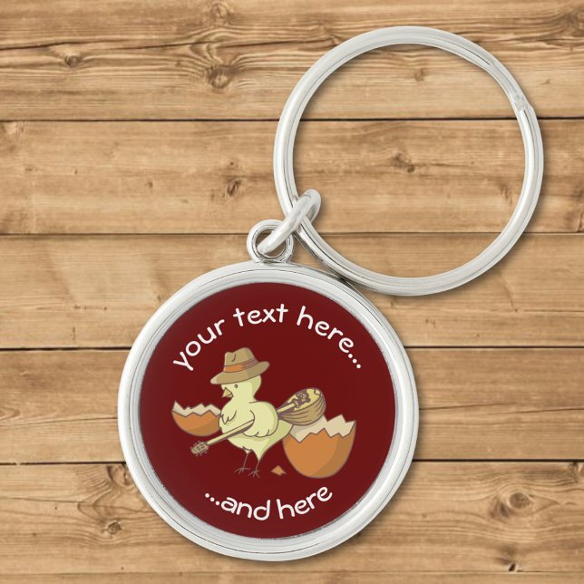 Påsk Chick med Bouzouki Rund Silverfärgad Nyckelring (Skapare uppladdad)