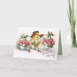 Påsk Chick och blommor Helgkort
