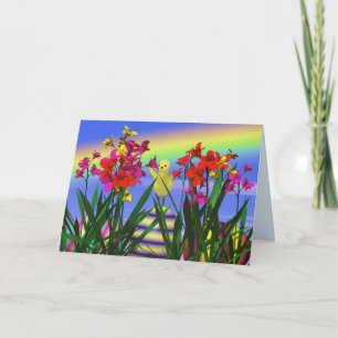 Påsk Chick och blommor Helgkort
