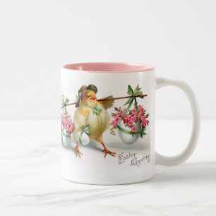 Påsk Chick och blommor Två-Tonad Mugg