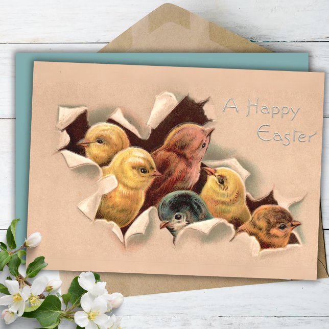 Påsk Chick Vintage Anpassningsbar Påsk Julkort (Easter Chicks Vintage Custom Easter Holiday Card)