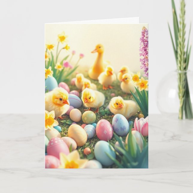 Påsk Chickar och Ankor Helgkort (Framsida)