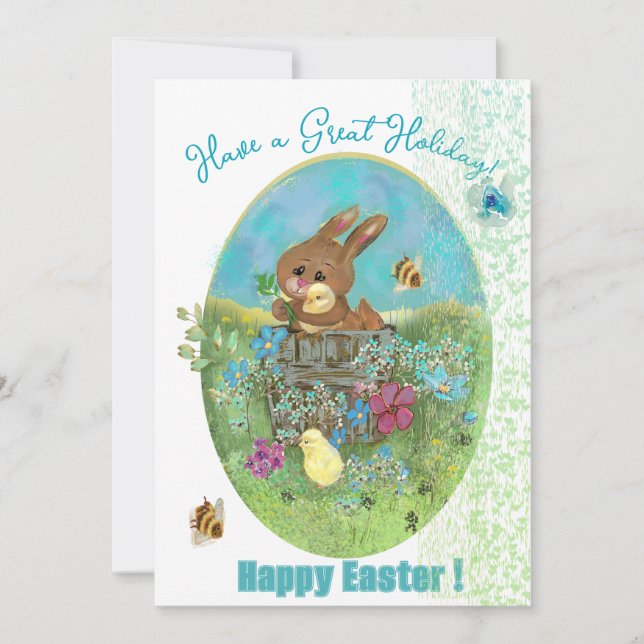 Påsk Chickar och Bunny Flat Helgdag Card Julkort (Framsida)
