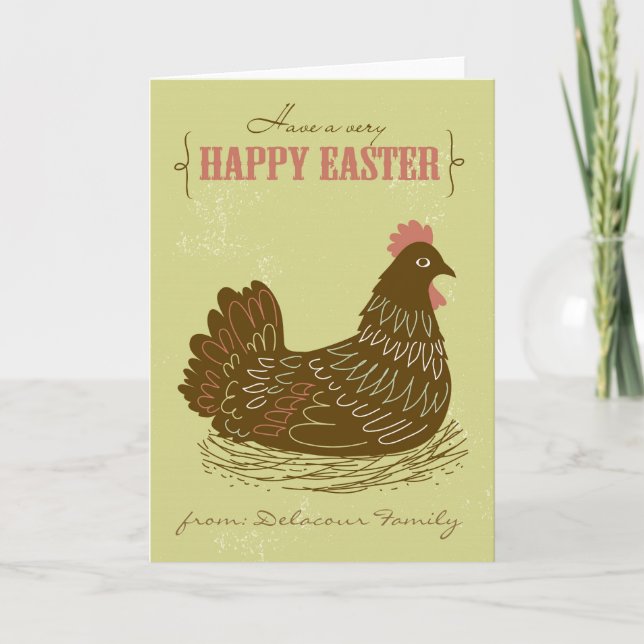 Påsk Chicken Grönt Rustic Glad påsk Card Helgkort (Framsida)