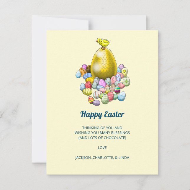 Påsk-Chicken och Golden-Påskägget Julkort (Framsida)