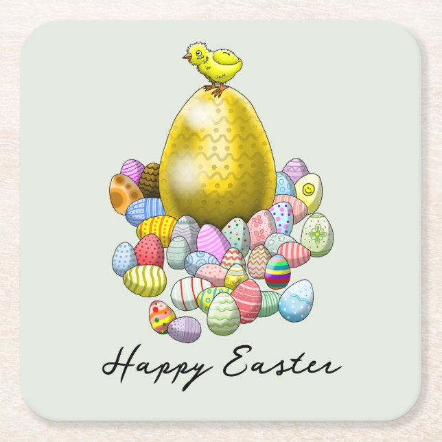 Påsk Chickens Påskägg Underlägg Papper Kvadrat (Framsidan)