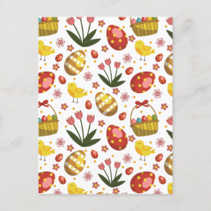 Påsk Chicks Flowers Eggs Firande Helg Vykort