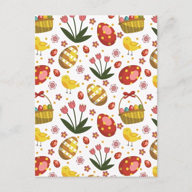 Påsk Chicks Flowers Eggs Firande Helg Vykort (Framsida)