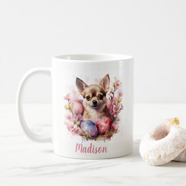 Påsk Chihuahua Eggs och Flowers - Kaffemugg (Med munk)