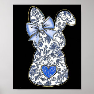 Påsk Chinoiserie Blommigt Bunny med blått klot Poster
