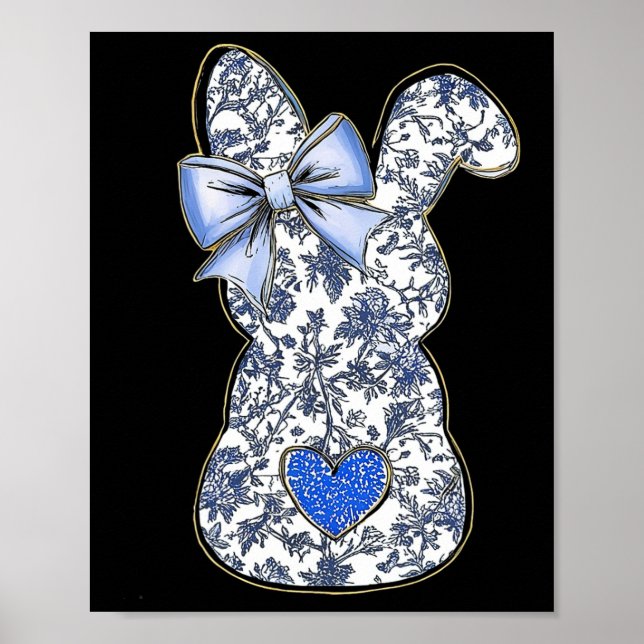 Påsk Chinoiserie Blommigt Bunny med blått klot Poster (Framsidan)