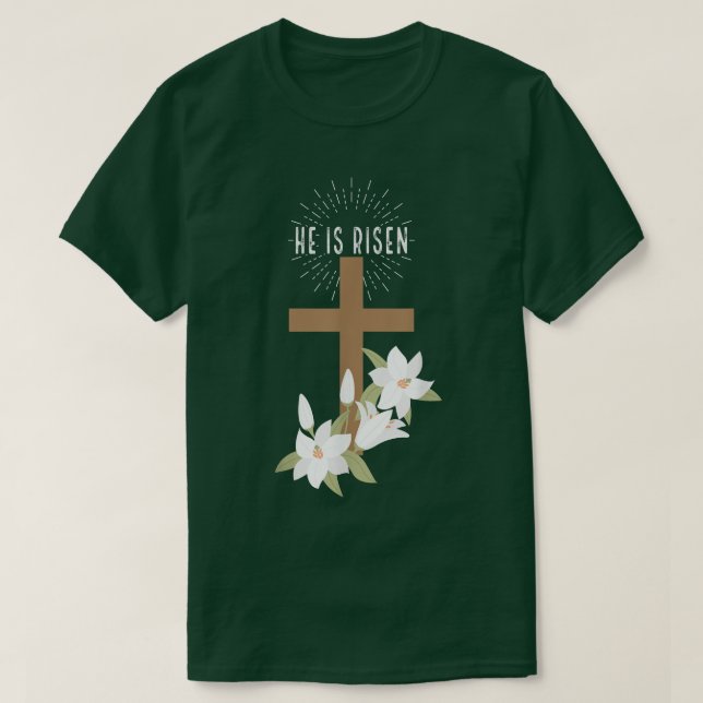 Påsk Christian Han är Risen Jesus Lycklig Kor Flo T Shirt (Design framsida)