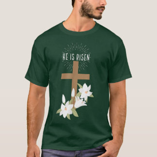 Påsk Christian Han är Risen Jesus Lycklig Kor Flo T Shirt