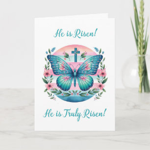 Påsk Christian Risen Lord Butterfly i Teal Rosa Kort