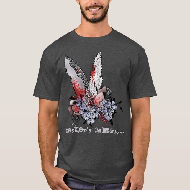 Påsk Coming Bunny Horror T-Shirt (Framsida)