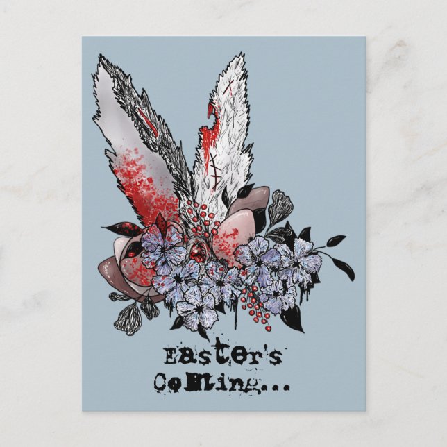 Påsk Coming Bunny Horror Vykort (Framsida)