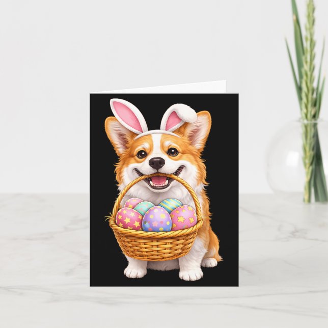 Påsk Corgi Hund Kanin Söta Påskägg Korg Kort (Framsida)