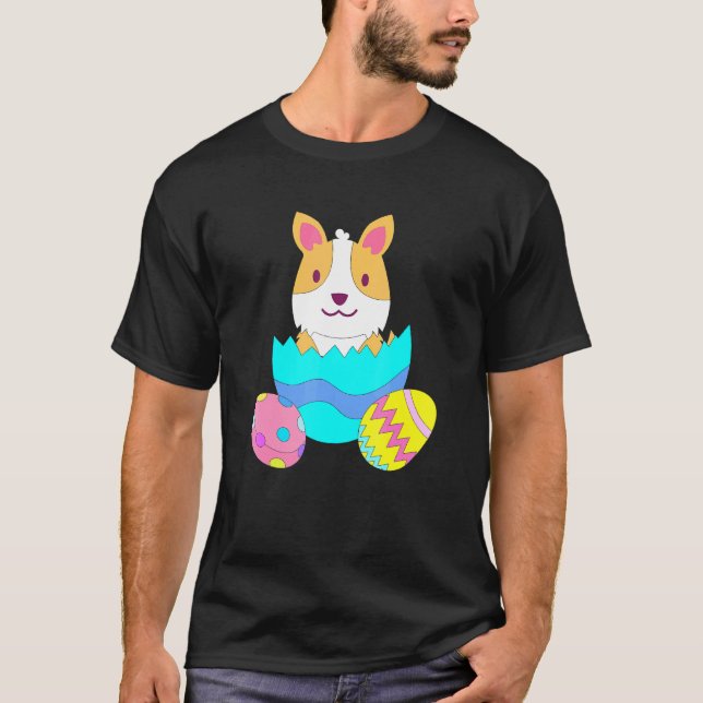 Påsk Corgi Kanin Äggjakt T Shirt (Framsida)