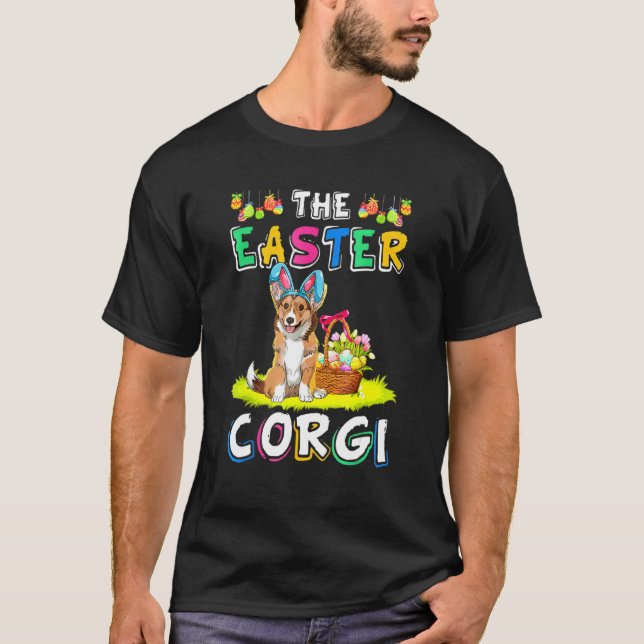 Påsk Corgi Kaninöron Hund T Shirt (Framsida)