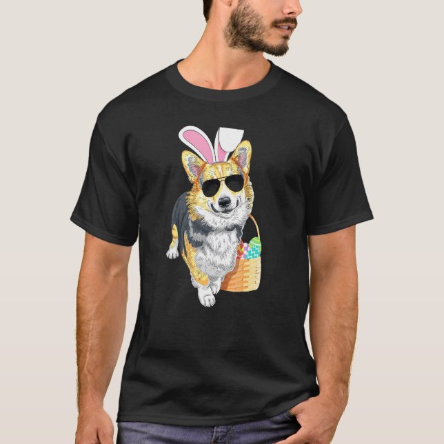 Påsk Corgi Svart Och Tan T Shirt (Framsida)