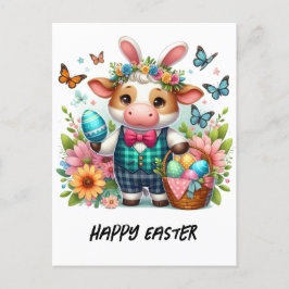 Påsk Cow Bunny i Blue Play Kostym Vykort