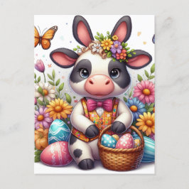 Påsk Cow Bunny med ägg Vykort