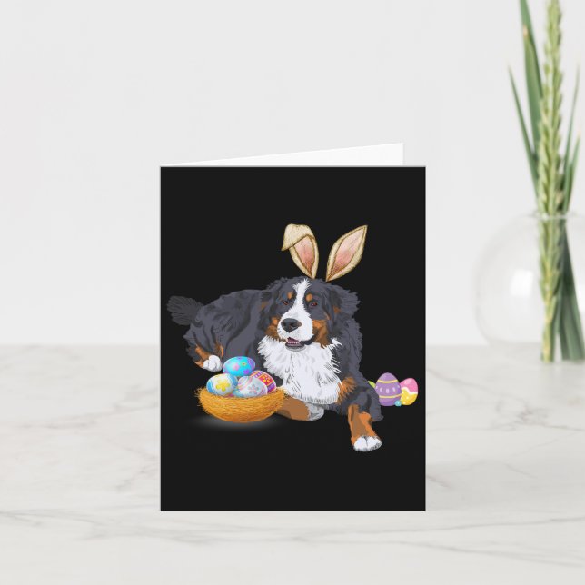 Påsk Cute Bernese Mountain Hund älskare Bunny Eggs Kort (Framsida)