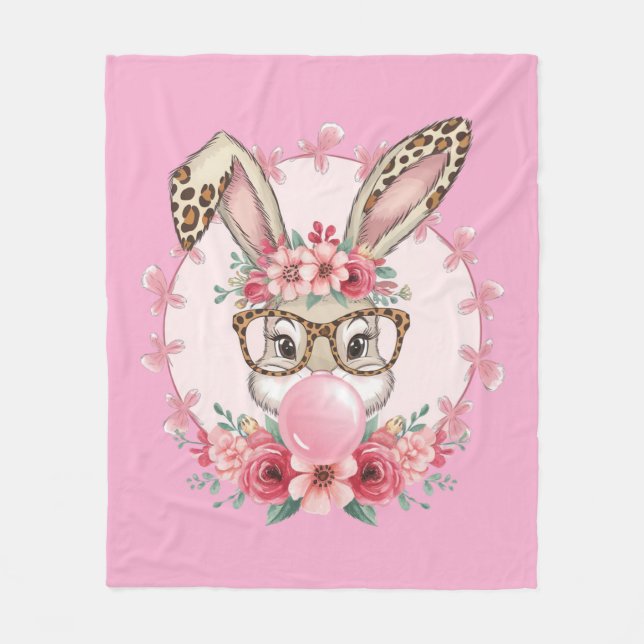 Påsk Cute Blommigt Bunny Leopard Gift Fleecefilt (Framsidan)