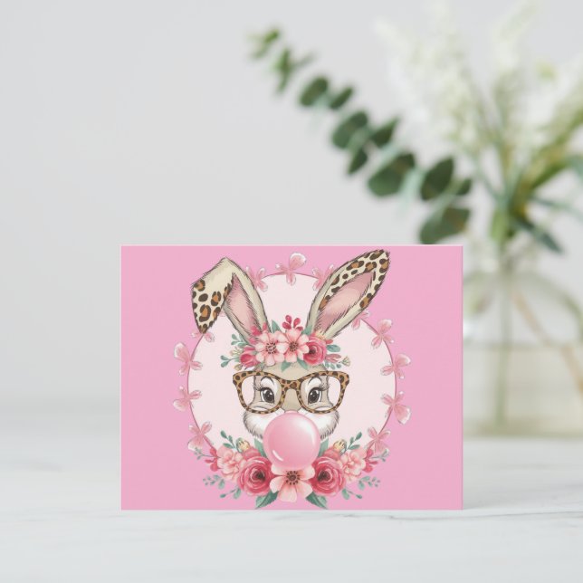 Påsk Cute Blommigt Bunny Leopard Gift Inbjudningar (Stående Fram)