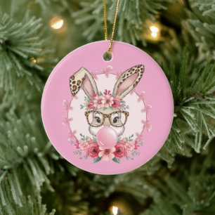 Påsk Cute Blommigt Bunny Leopard Gift Julgransprydnad Keramik