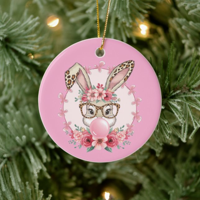 Påsk Cute Blommigt Bunny Leopard Gift Julgransprydnad Keramik (Träd)