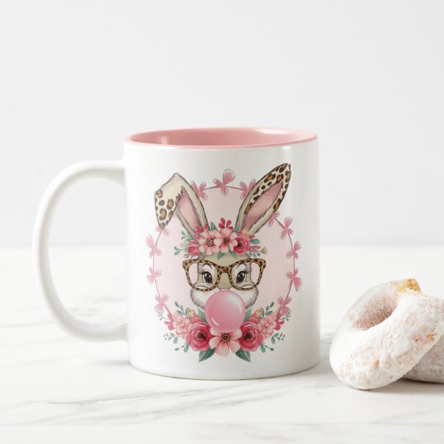 Påsk Cute Blommigt Bunny Leopard Gift Två-Tonad Mugg (Med munk)