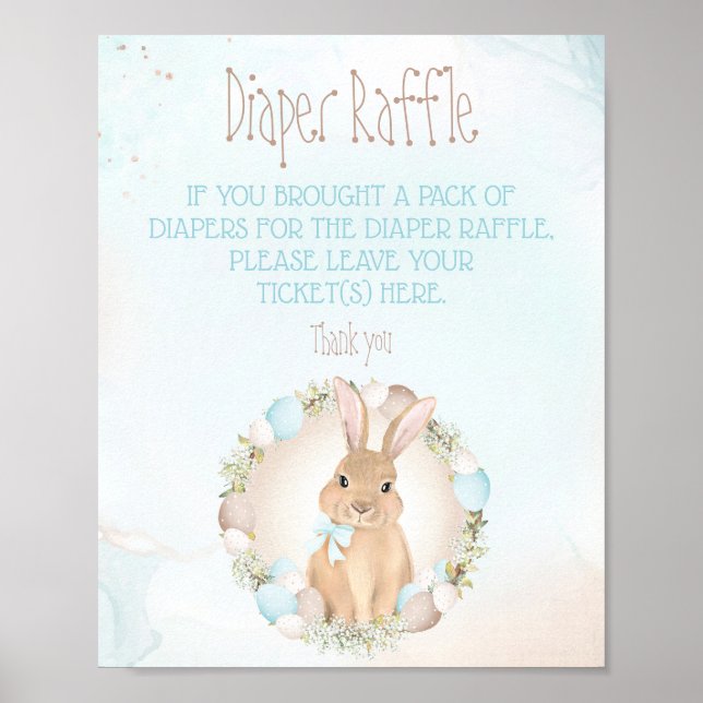 Påsk Cute Blue Baby Shower Diaper Raffle Sign Poster (Framsidan)