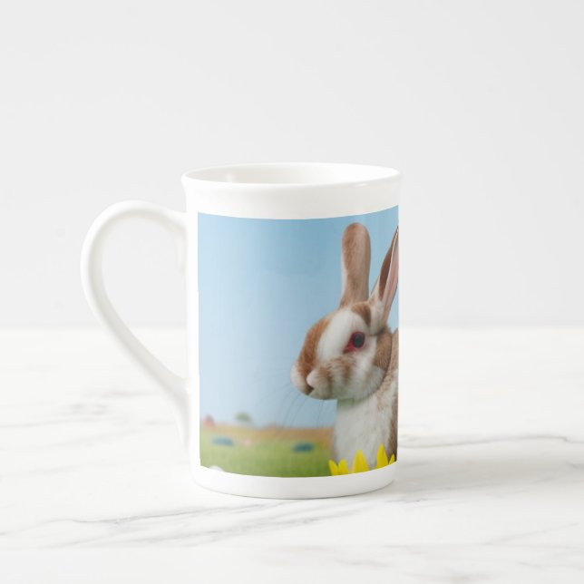 Påsk Cute Bunny för en positiv stämning Benporslin Mugg (Vänster)