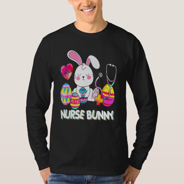 Påsk Cute Bunny Nurse Holding Egg Glad påsk D T Shirt (Framsida)