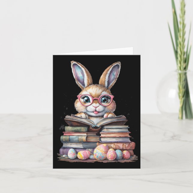 Påsk Cute Reading Bunny Gles Bokar Bookworm Läs Kort (Framsida)