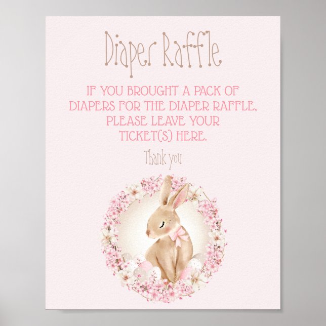 Påsk Cute Rosa Baby Shower Diaper Raffle Sign Poster (Framsidan)