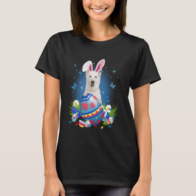 Påsk Cute WHITE German Shepherd Hund älskare Bunny T Shirt (Framsida)