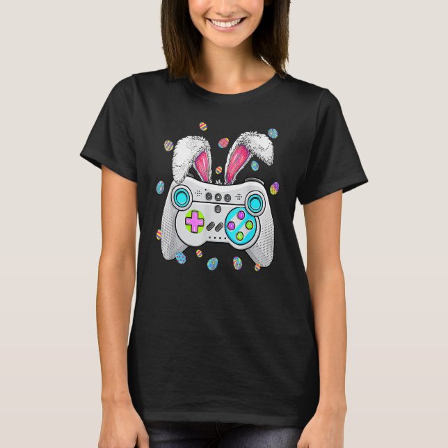 Påsk Da i Bunny Controller Video Game Gamer-spel T Shirt (Framsida)